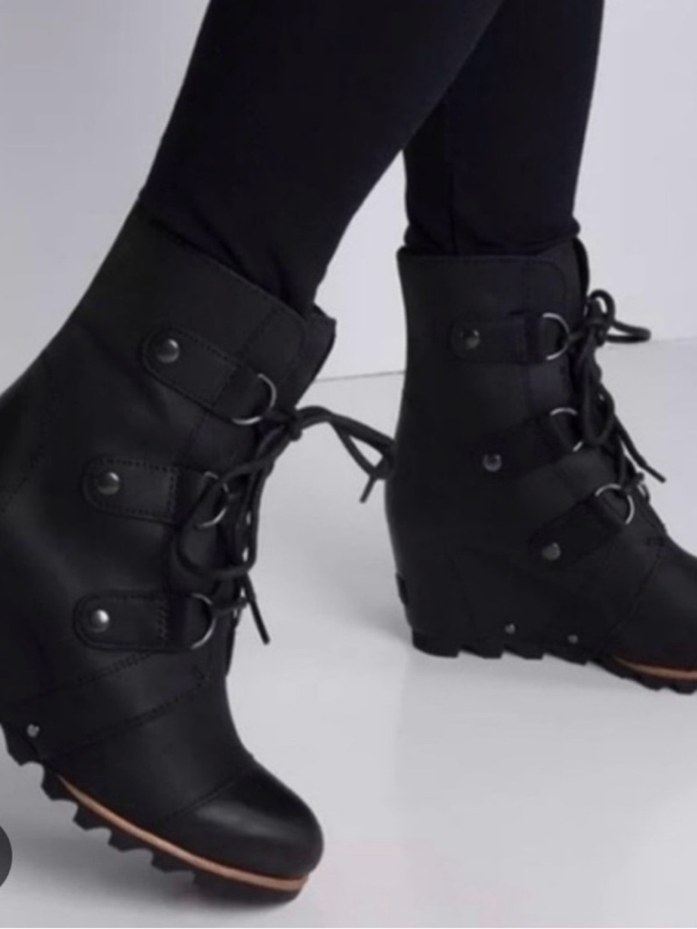 Sorel Black Lace-Up Waterproof Wedge Boots